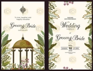 Floral Wedding Invitation Card Template Adorned With Leaves